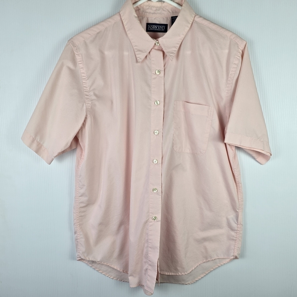 Lands' End Women's Pinky Peach Poly Cotton Short Sleeve Shirt Size 14 Preppy
